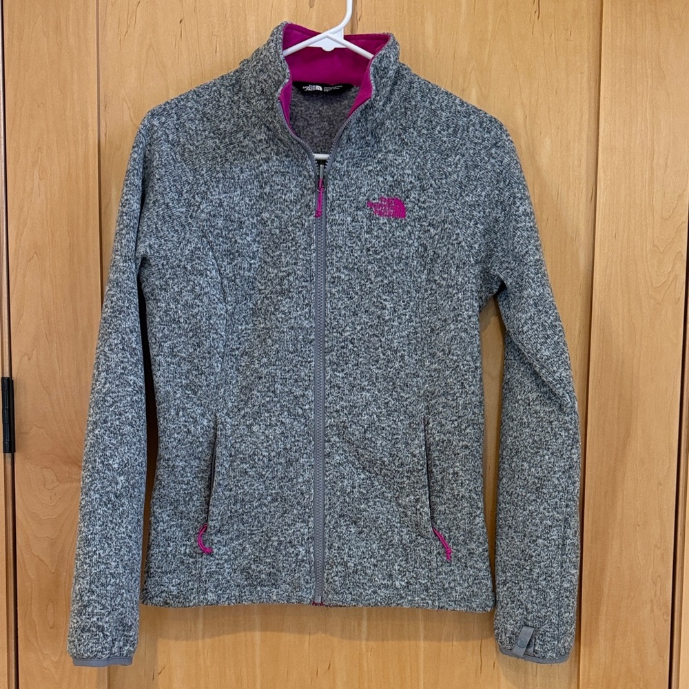 The North Face Heathered Gray Jacket with Pink Trim